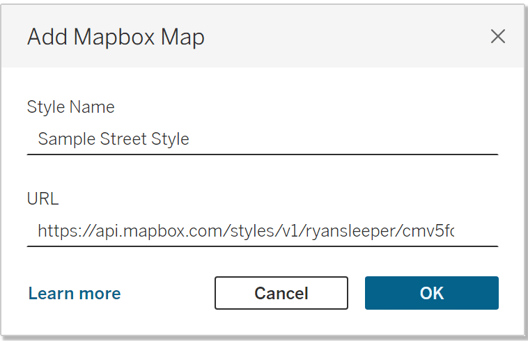 Adding Mapbox Map Style Name and URL