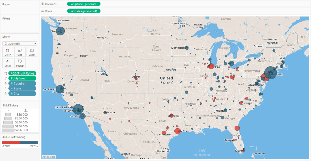 How the final Tableau map looks after choosing the Basic style, clicking OK, and closing the Map Services dialog box.