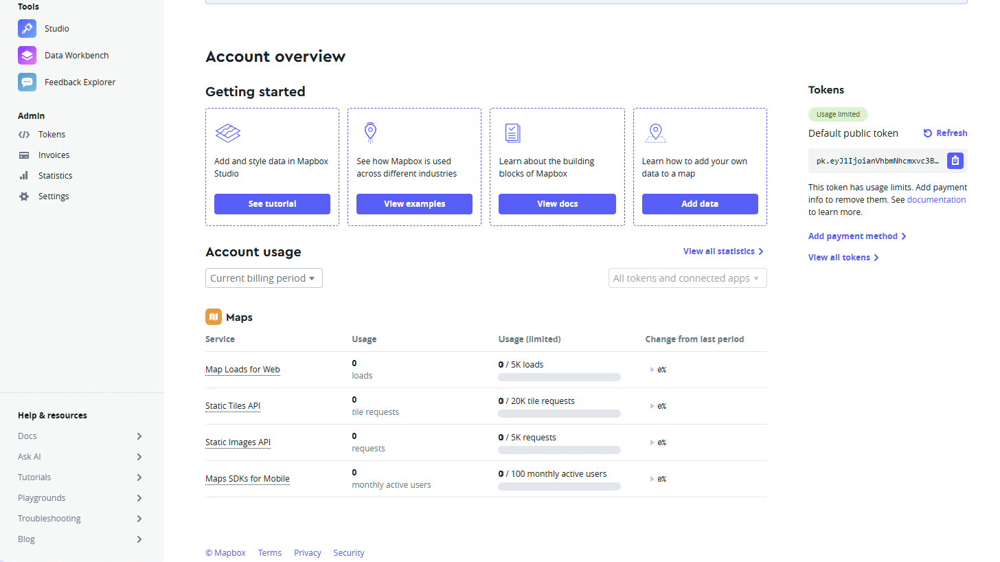 Mapbox Home Tab with access token
