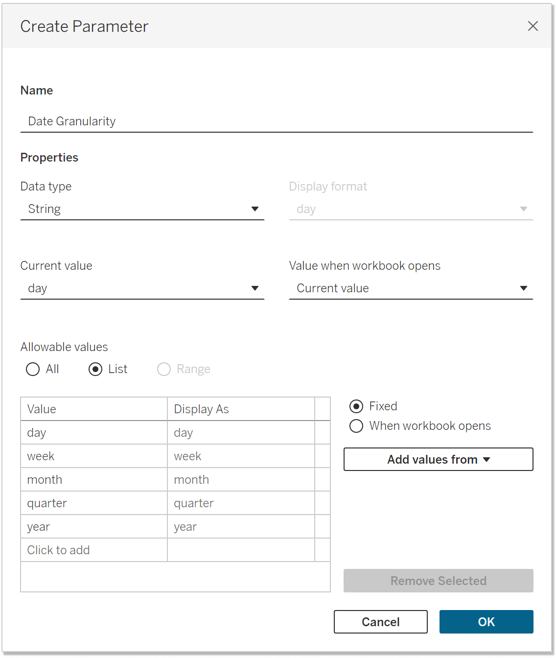 date granularity parameter