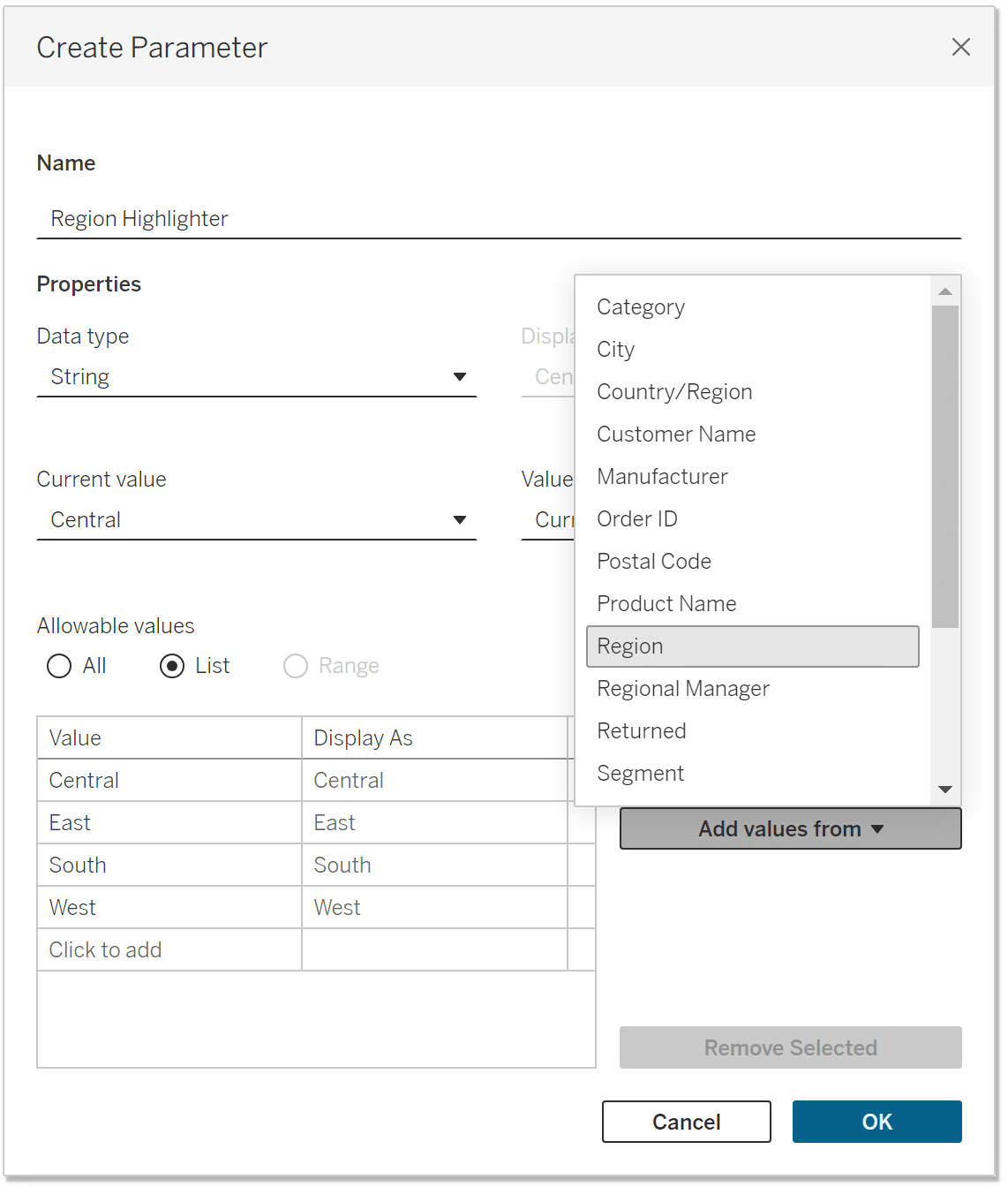 Tableau Region Highlighter Parameter new