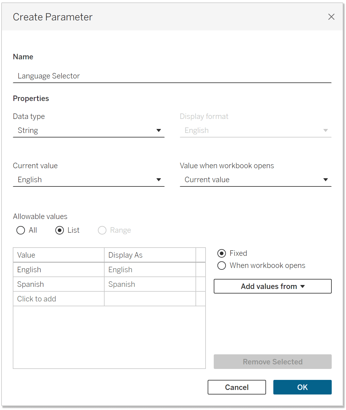 Language Selector Parameter in Tableau new UI