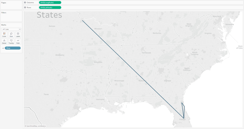 Change the mark type for the Tableau path map