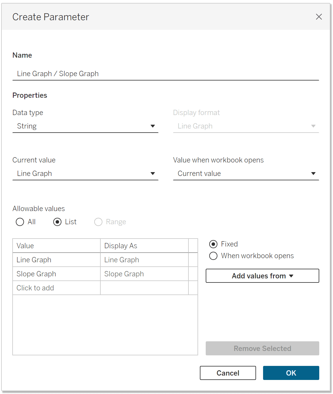 line graph slope graph toggle parameter with new, updated UI