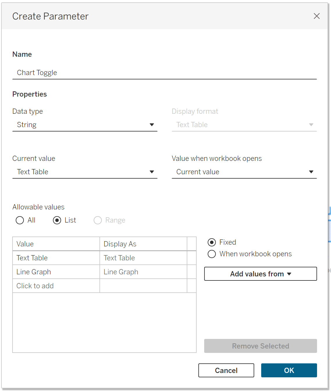 Chart Toggle Tableau Parameter