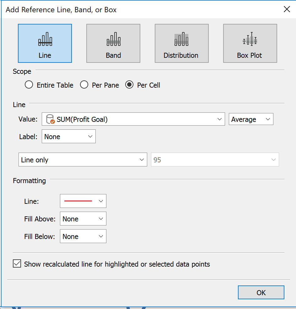 Add a reference line for Profit Goal to benchmark in Tableau