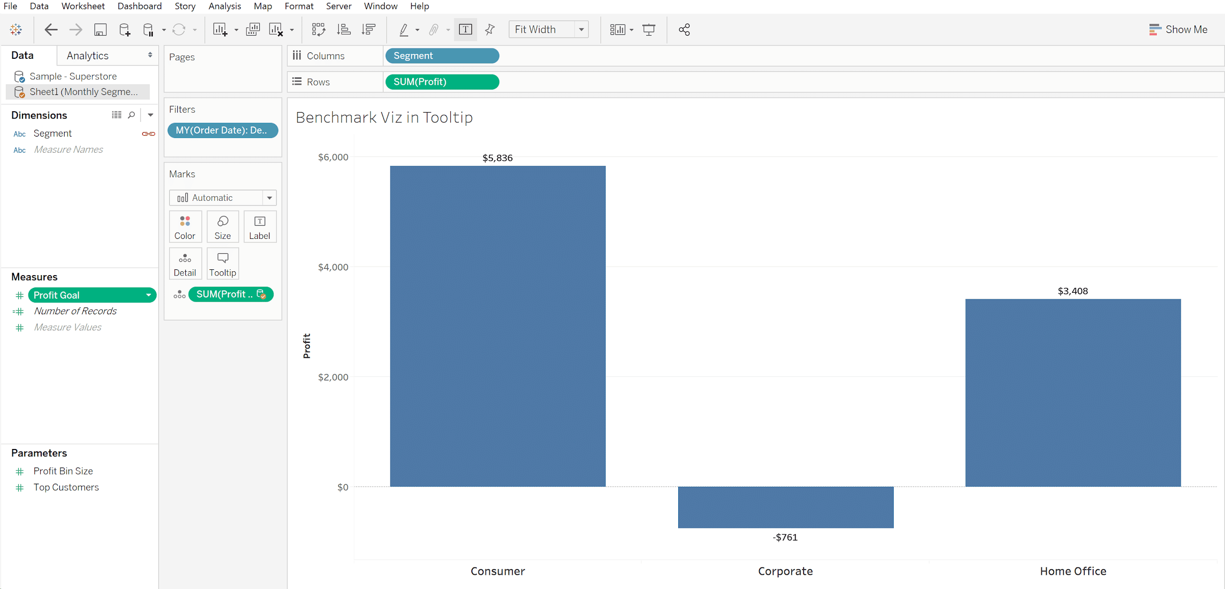 Drag Monthly Goal to the Detail Marks Card