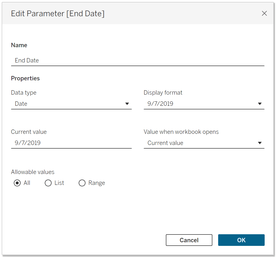 End Date Parameter in Tableau