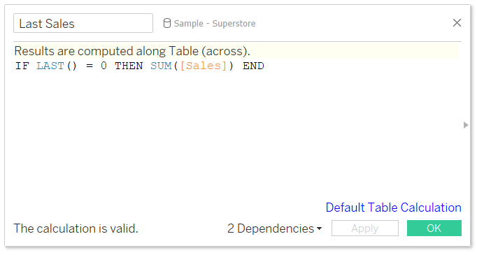 Last Sales calculation for transparent sheets in Tableau