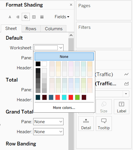 Choose None for the transparent sheet shading in Tableau