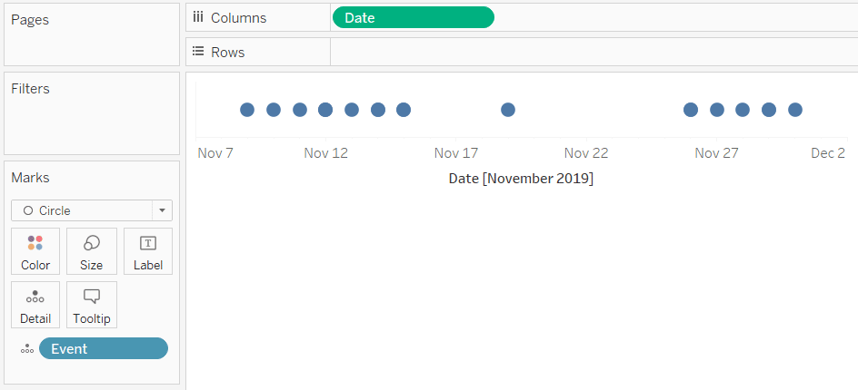 Place the Date field on the Columns Shelf as a continuous field at the day date part