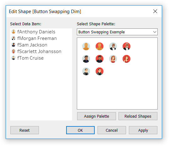 Map the button swapping shapes in Tableau