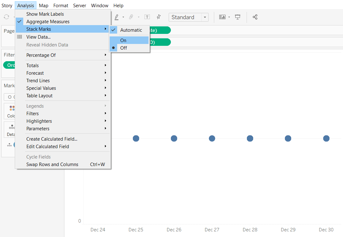 Navigate to Analysis > Stack Marks in the top navigation and choosing “On”