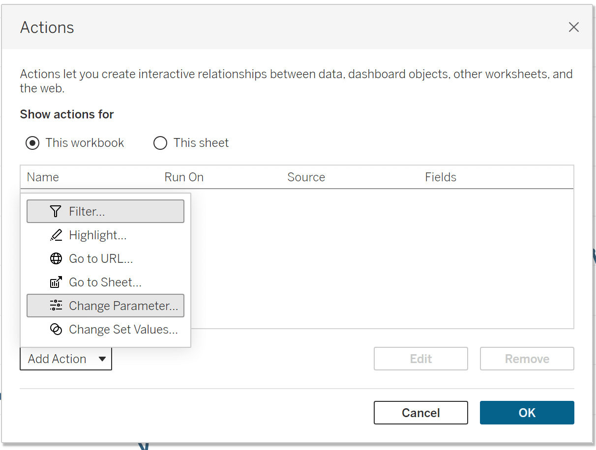 Creating a new parameter action