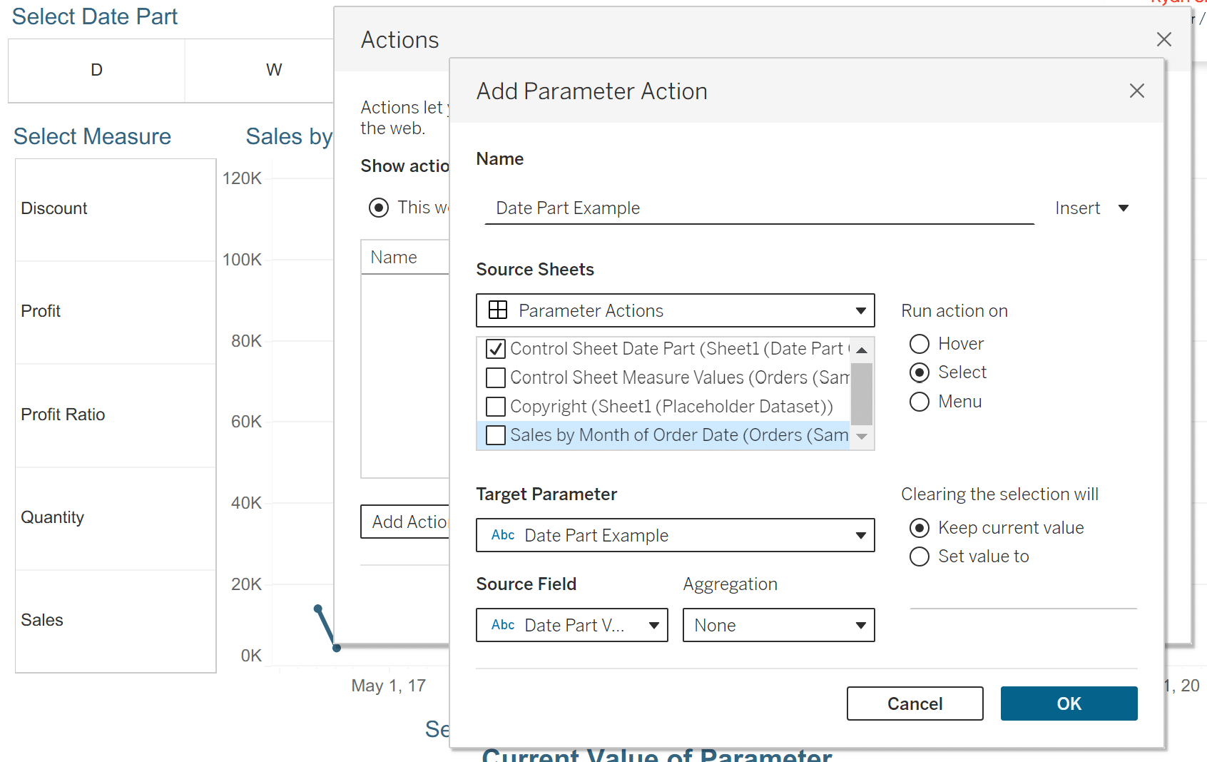 Date Part parameter example