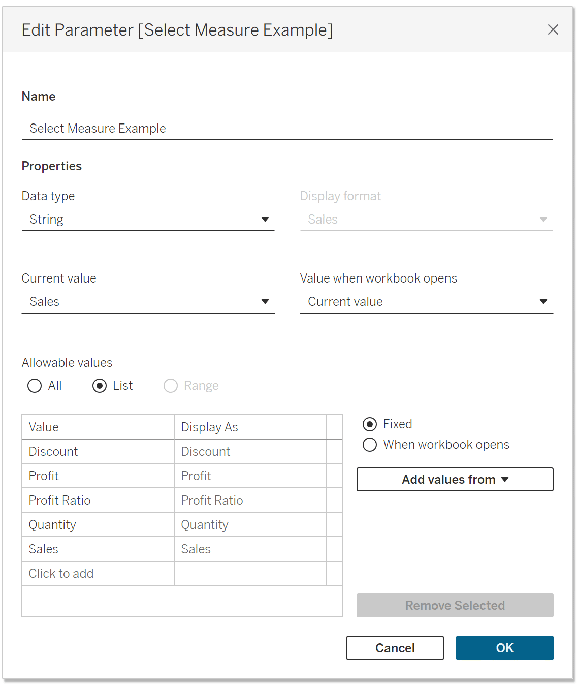 Select Measure Parameter