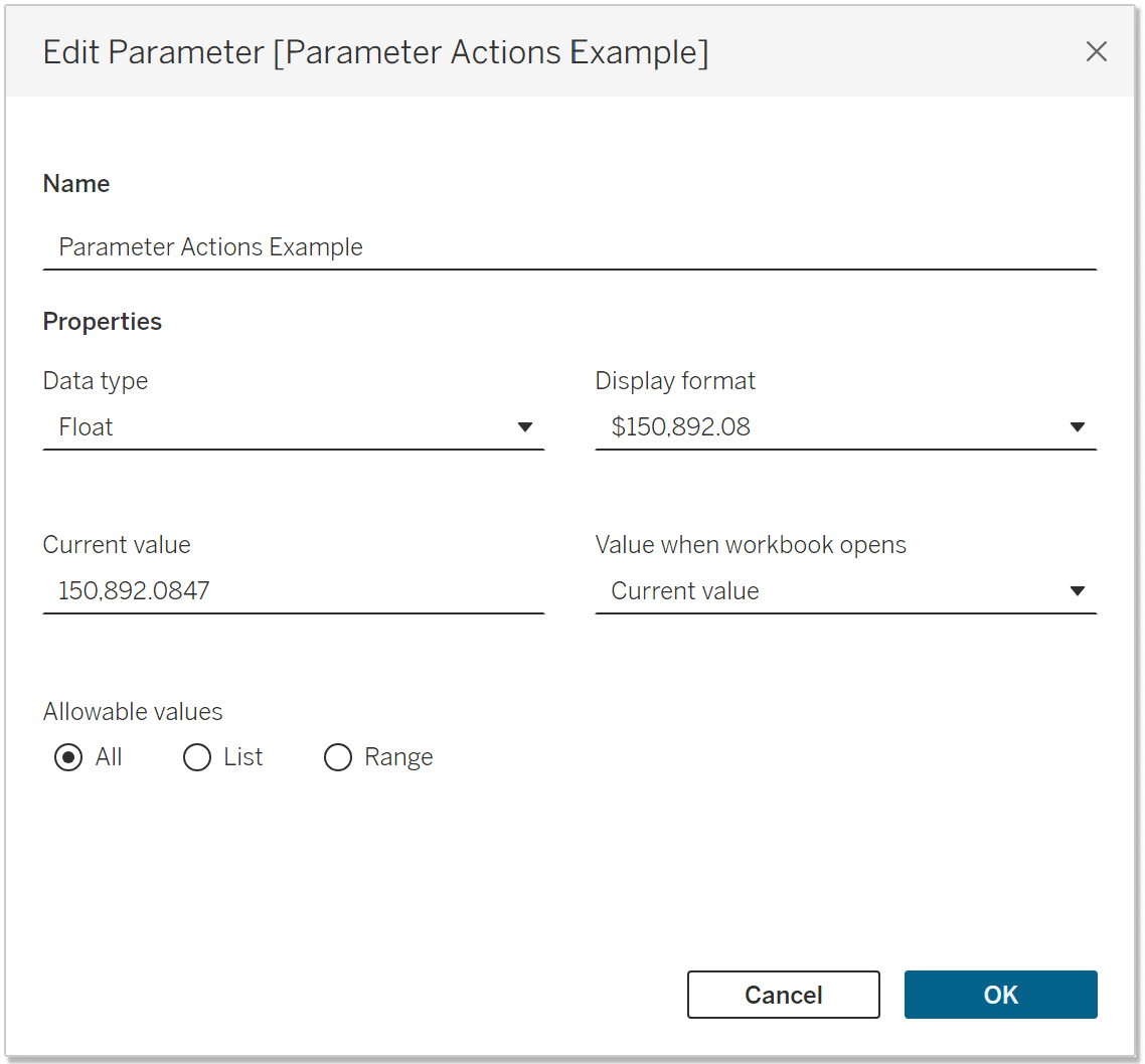 Parameter Actions Parameter