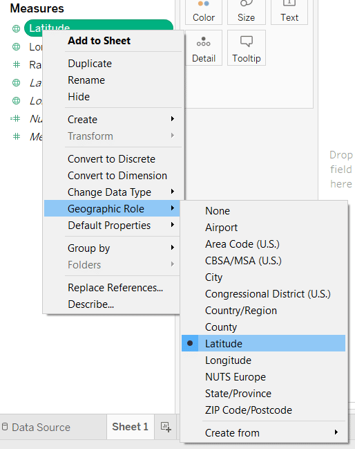 Right-click on each field and choose Latitude or Longitude