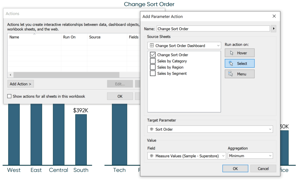 Bringing the sort order to life with dashboard actions