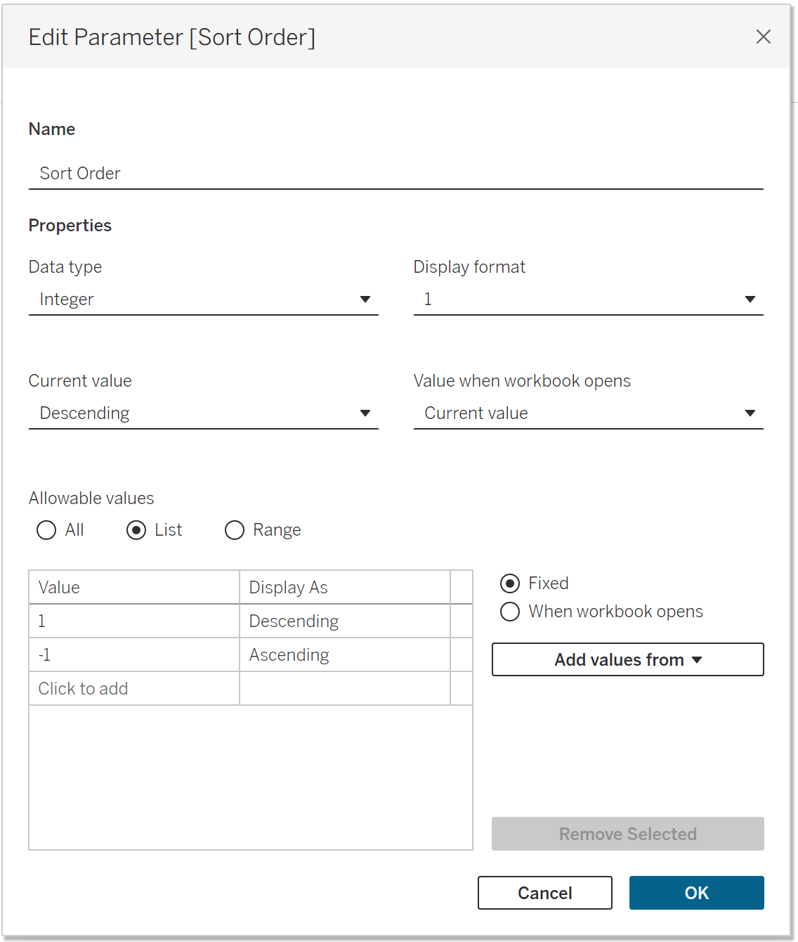 Sort Order Parameter