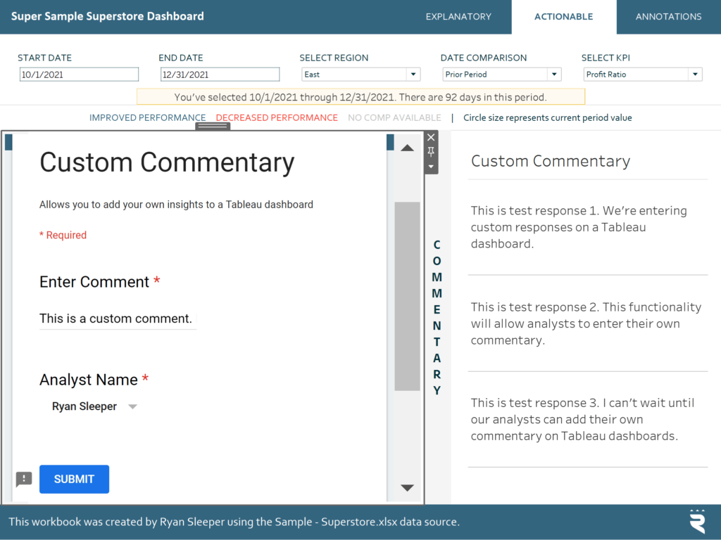 This will iframe the Google Form into a Tableau dashboard where additional comments can be added.