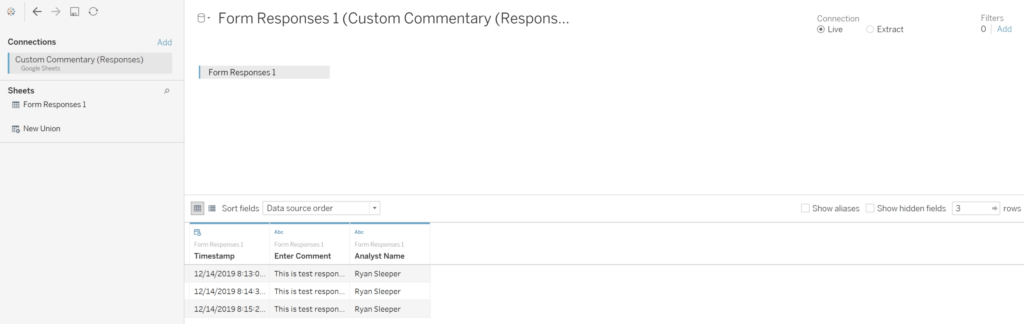 Add the Form Response data to Tableau