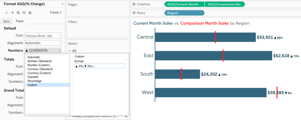 Use alt codes to conditionally format numbers in Tableau