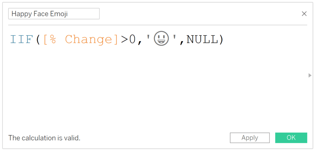 Create a calculation to conditionally format numbers with emojis in Tableau