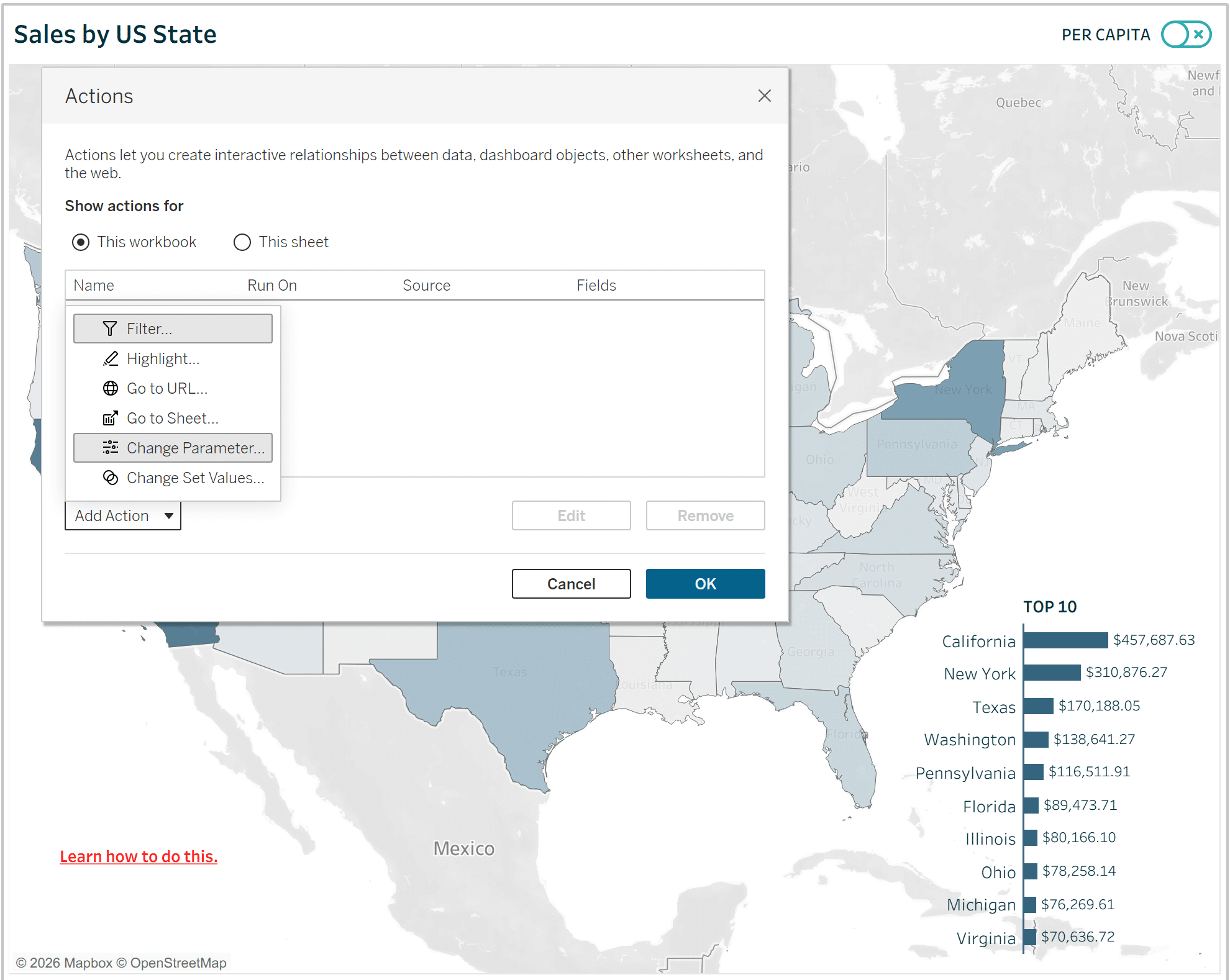 Adding a Parameter Action to a Tableau Dashboard