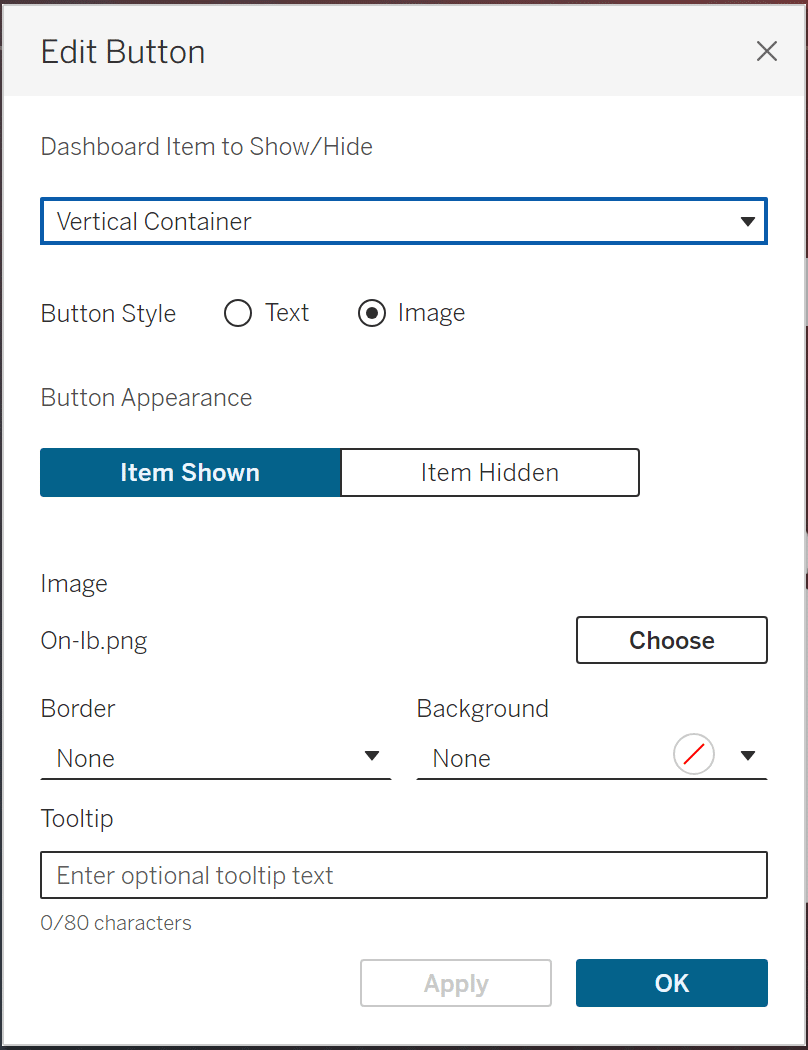 Changing options in a Show Hide container