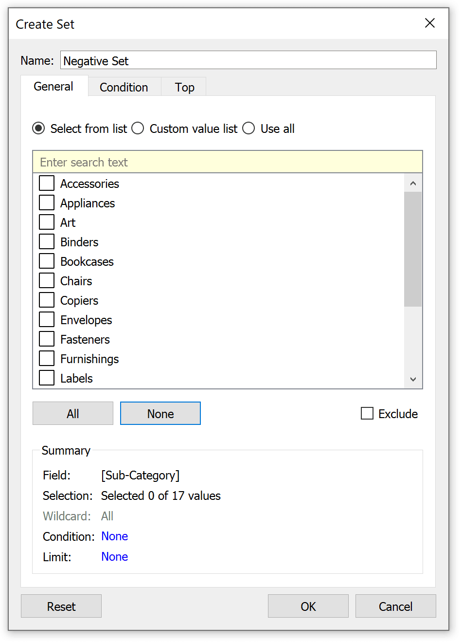 Negative set for what-if scenario planning in Tableau