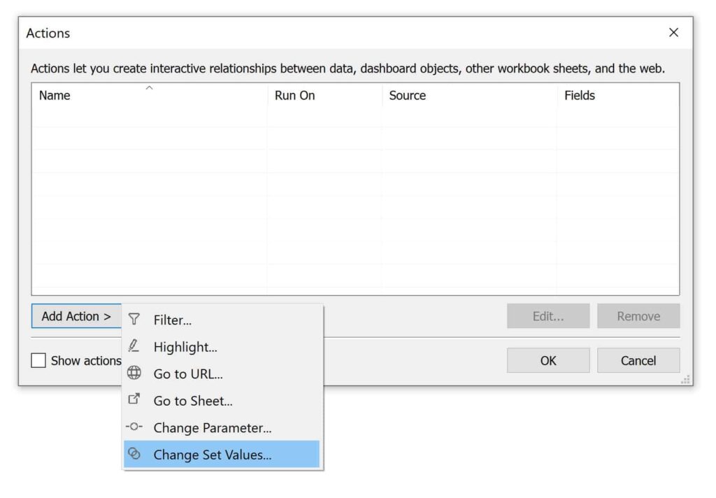 Select Add Action in the lower left and then select Change Set Values