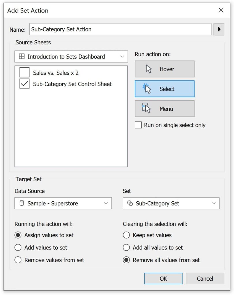 Adjust the settings of Sub-Category Set Action