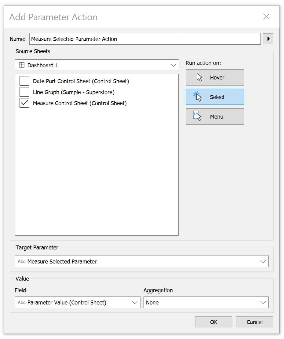 Create the Measure Selected Parameter Action