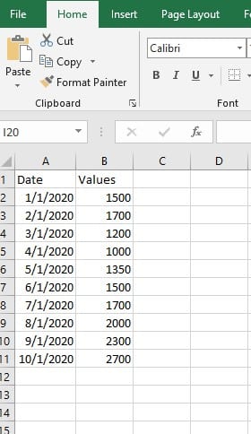 Date and Values data source