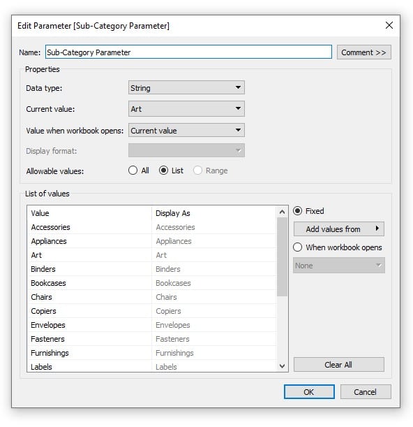 Sub-Category Parameter for Dynamic Parameters in Tableau