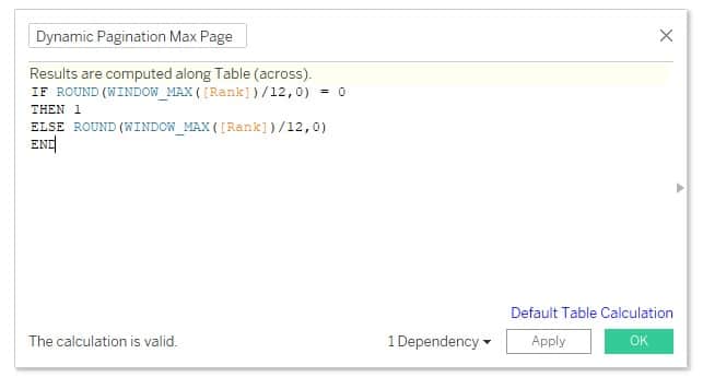 Dynamic Pagination Max Page Tableau Calculated Field