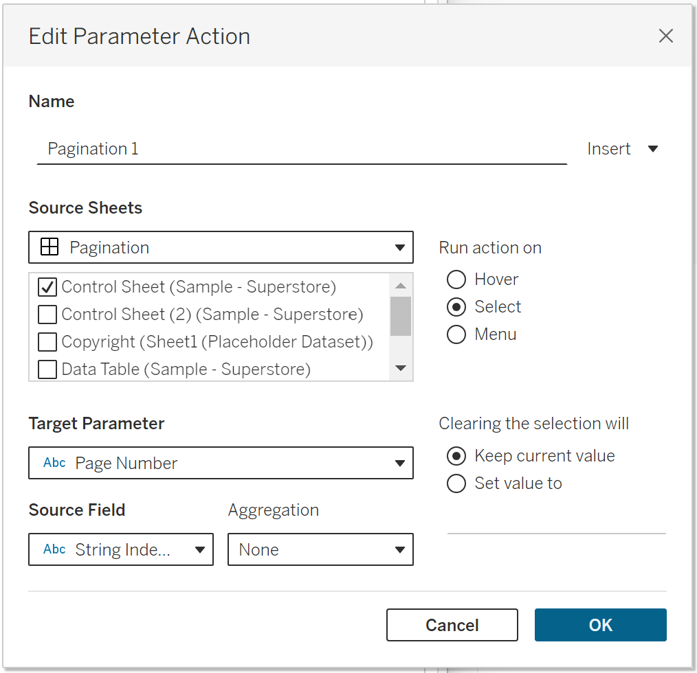 Pagination Tableau Dashboard Action