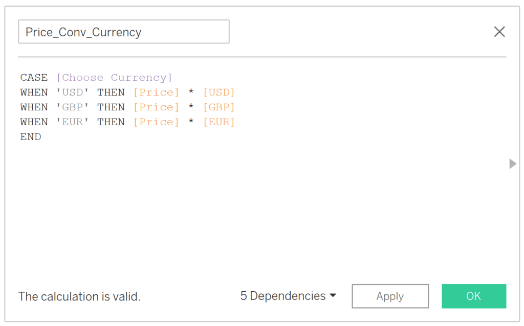 Create a currency conversion calculation in Tableau