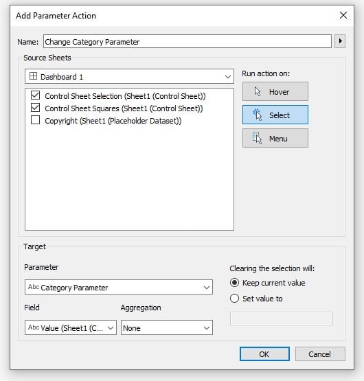 Create a Change Category Parameter dashboard action