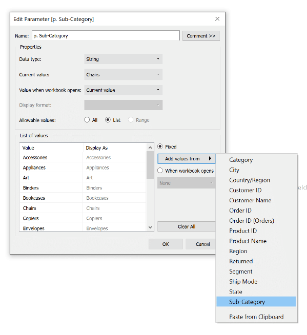 p. Sub-Category parameter