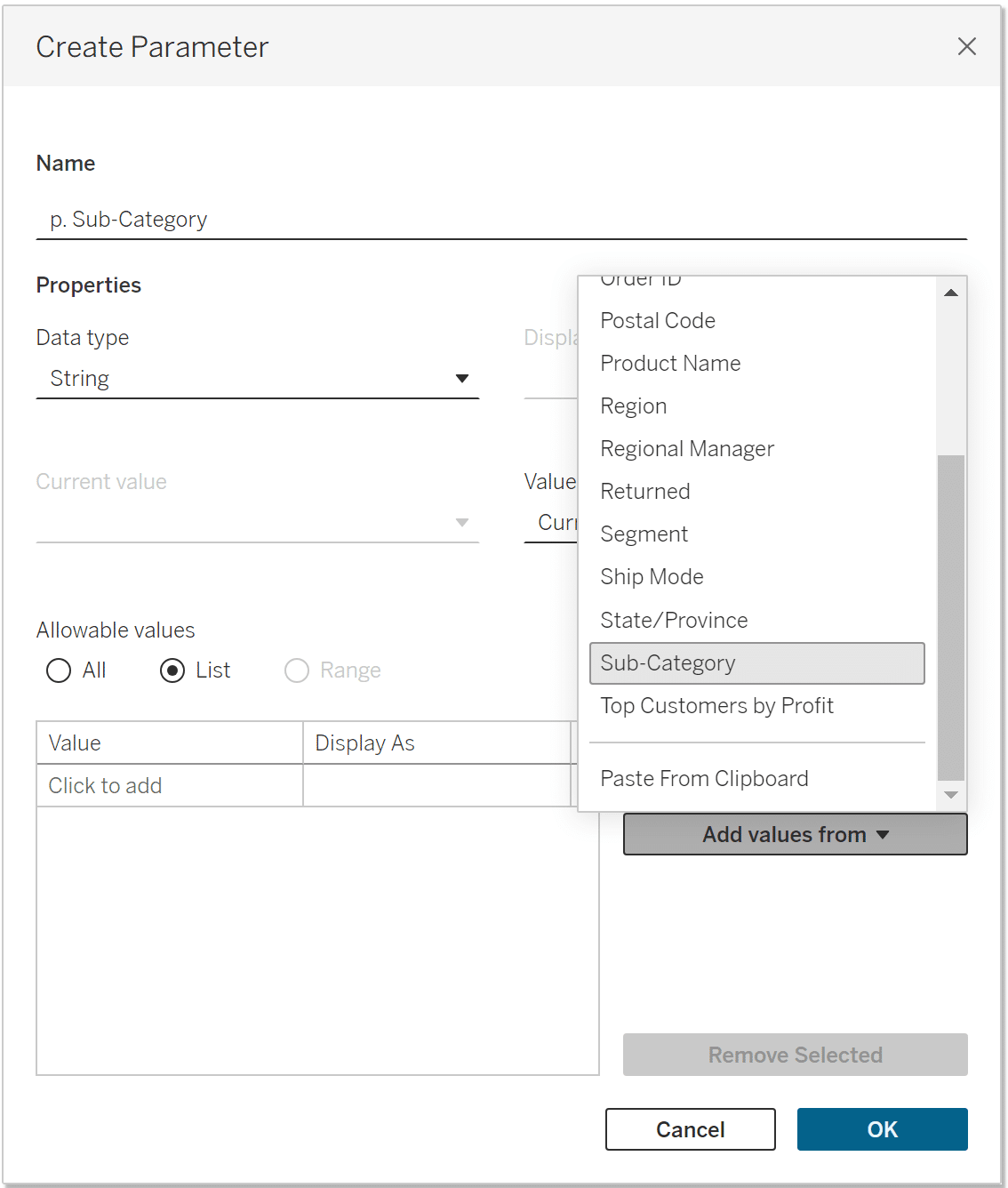 Sub-Category Parameter image