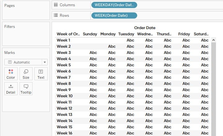 First step to creating a calendar in Tableau