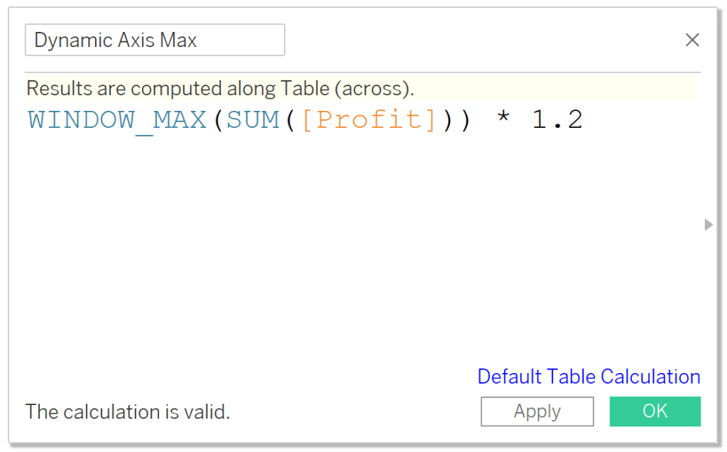 Dynamic Axis Max calculation