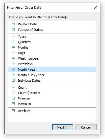 Filter Field Order Date