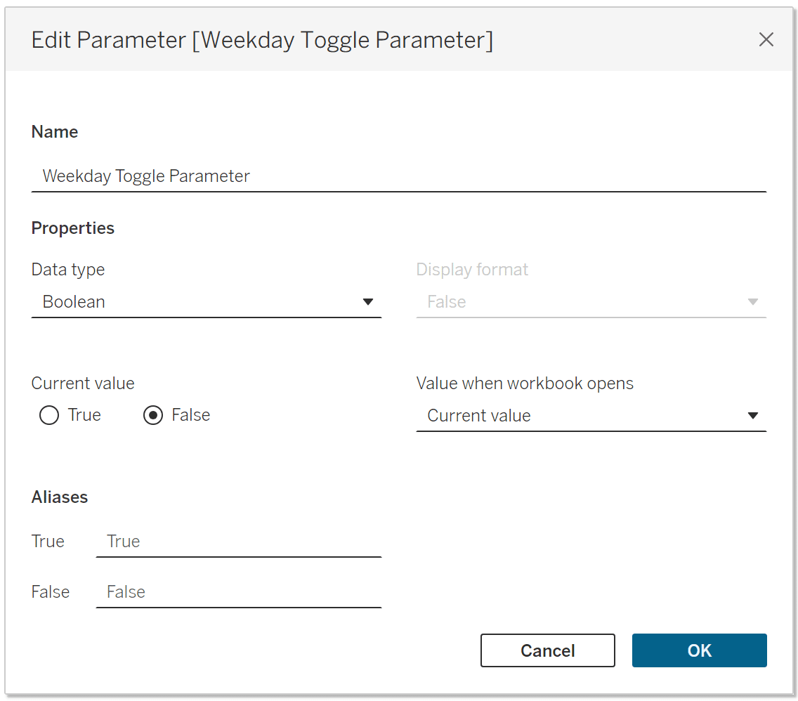 weekday toggle parameter