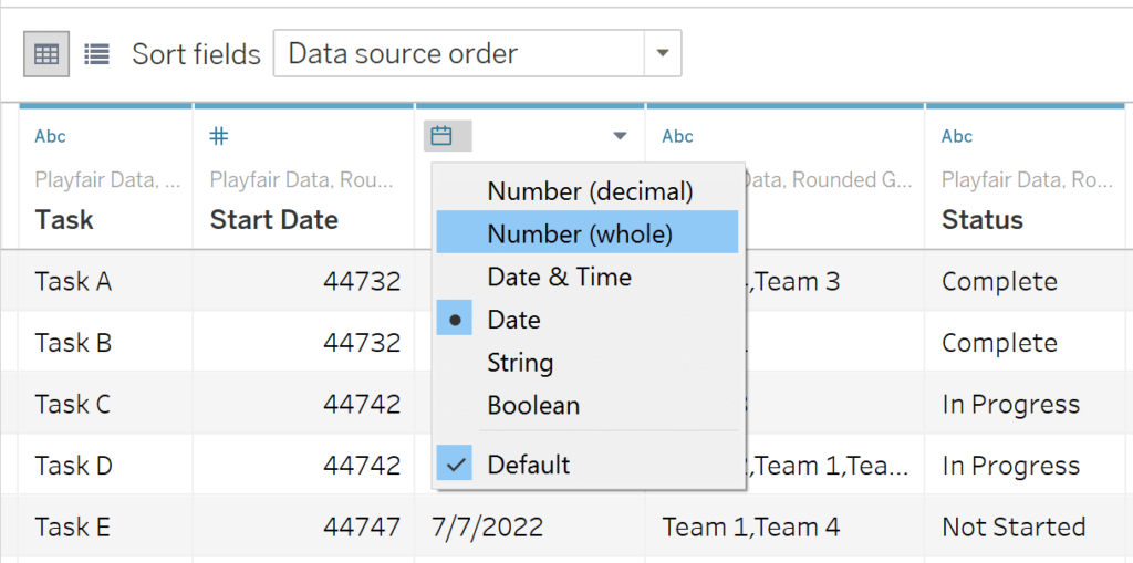 Changing Data Type in Tableau