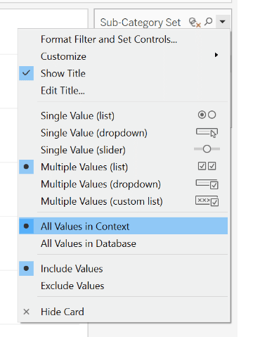 Choose All Values in Context from the drop down settings
