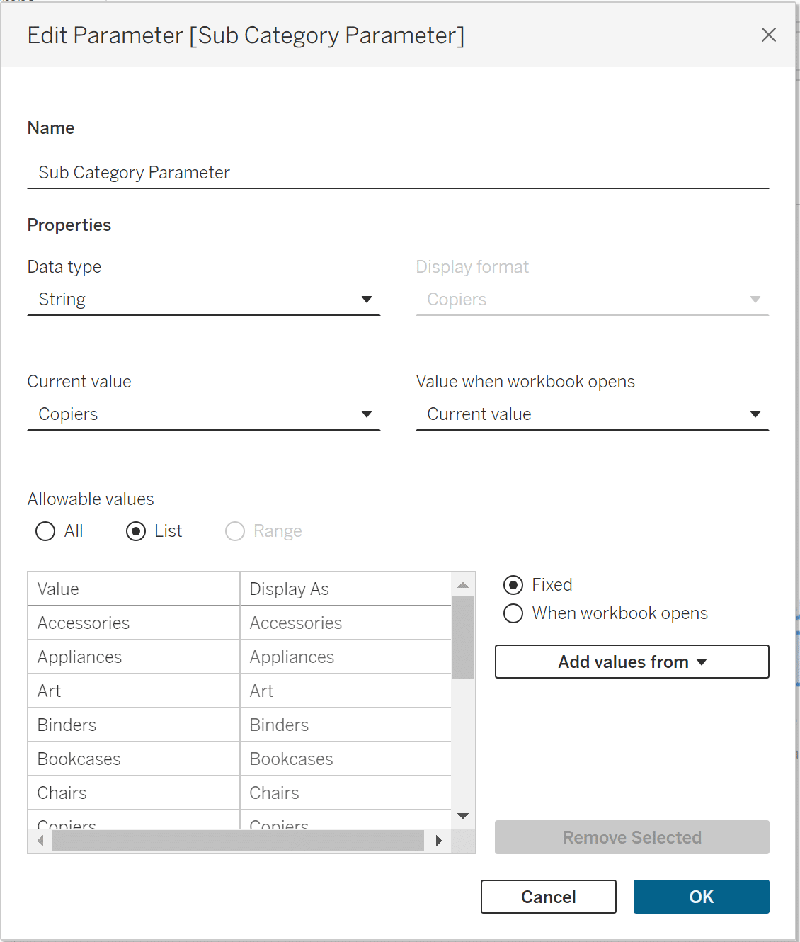 sub-category parameter