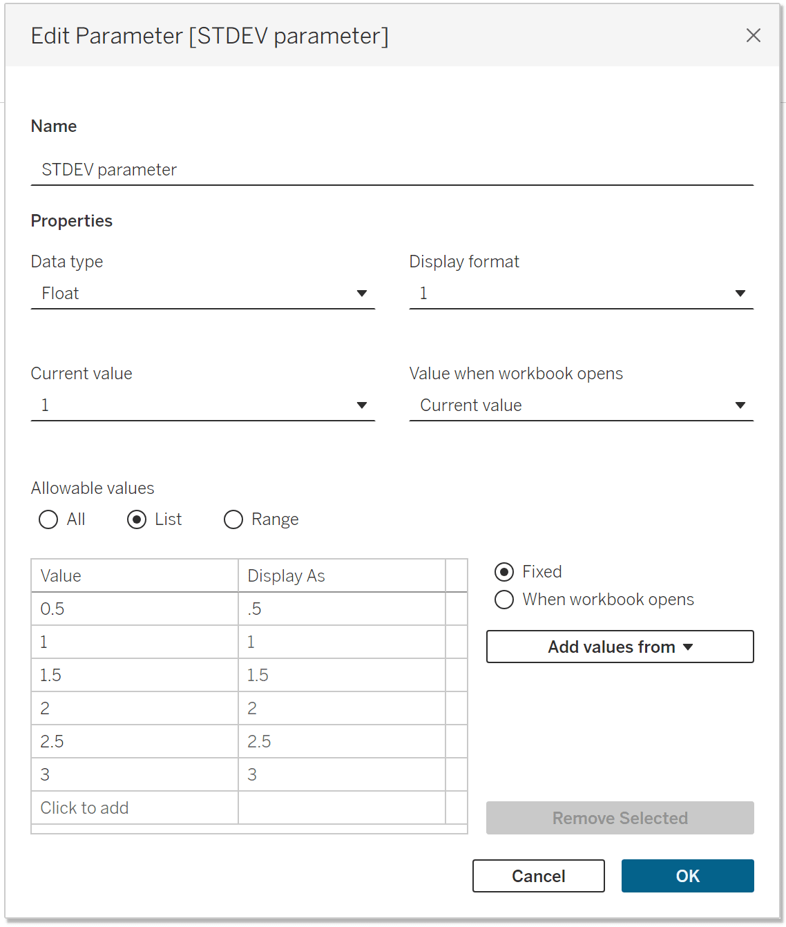 Standard deviation parameter